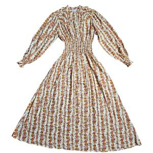 Loretta Caponi Floral Smocked‎ Maxi Dress XS Boho Granola Prairie Cottagecore